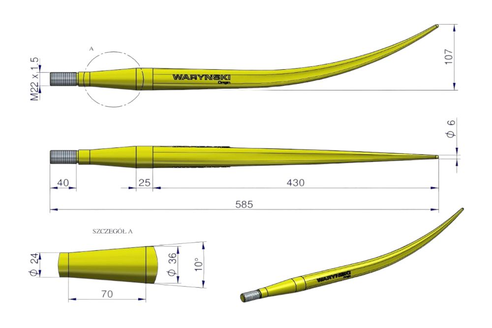 ZĄB ŁADOWACZA GIĘTY ZAM. L600MM WARYŃSKI