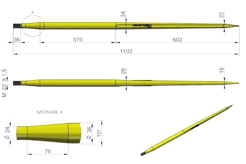 ZĄB ŁADOWACZA UNIWERSALNY PROSTY L-1100MM WARYŃSKI