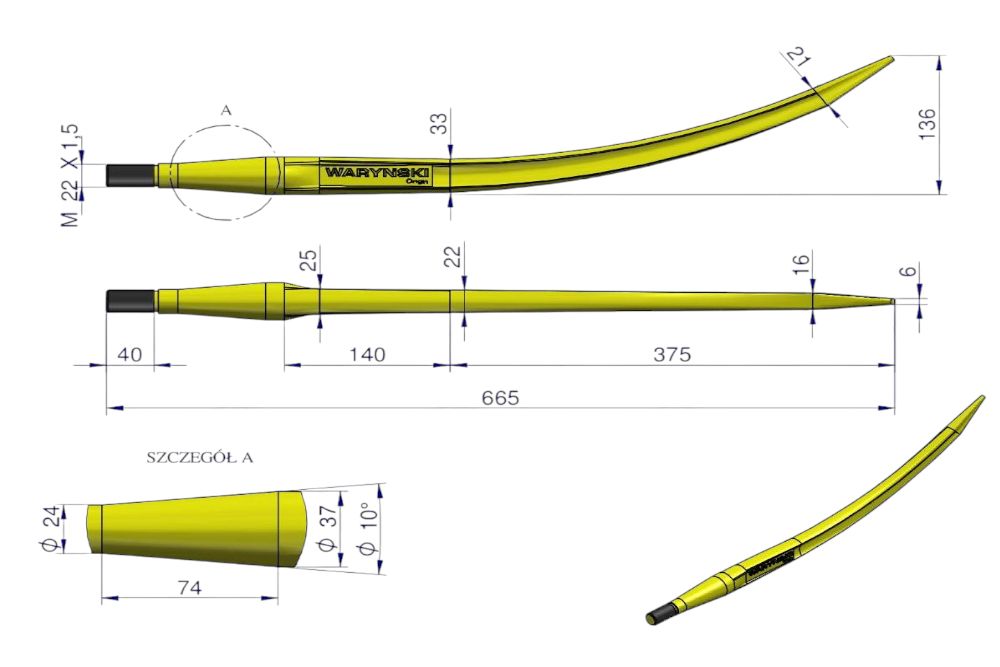 ZĄB ŁADOWACZA WYGIĘTY ZAM. L680MM WARYŃSKI