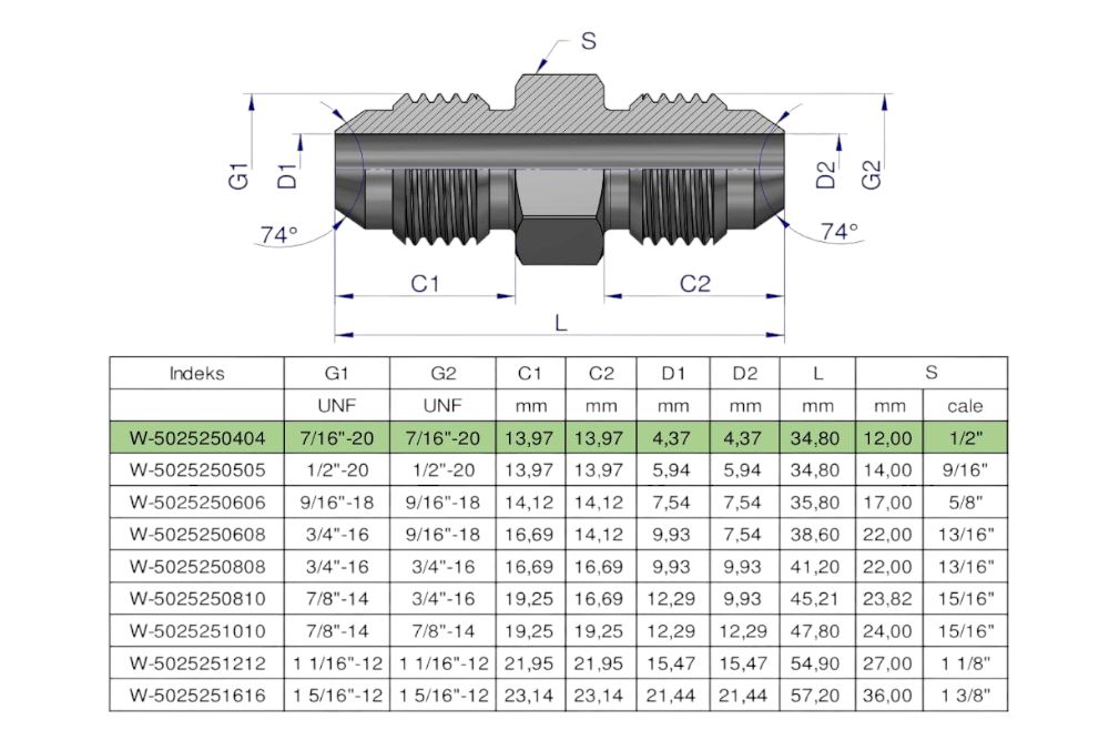 ZŁĄCZKA HYDRAULICZNA CALOWA BB 7/16" UNF WARYŃSKI