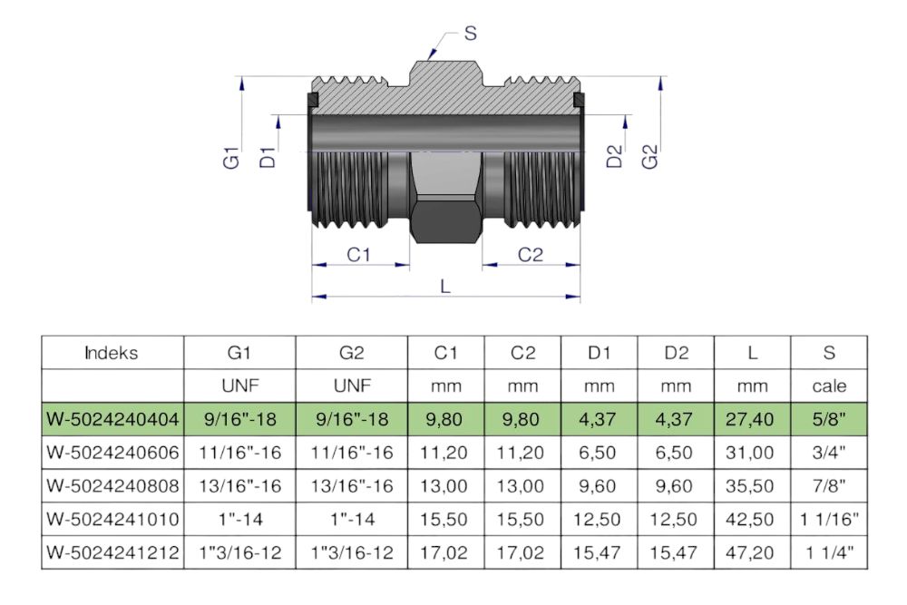 ZŁĄCZKA HYDRAULICZNA CALOWA BB 9/16 ORFS WARYŃSKI