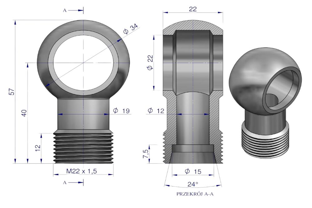 ZŁĄCZKA OCZKOWA FI22-15L (M22X1,5) WARYŃSKI