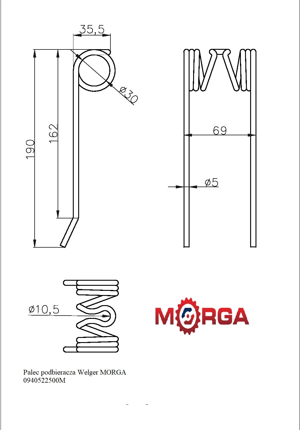 Palec podbieracza 0940522500 malowane proszkowo Welger MORGA