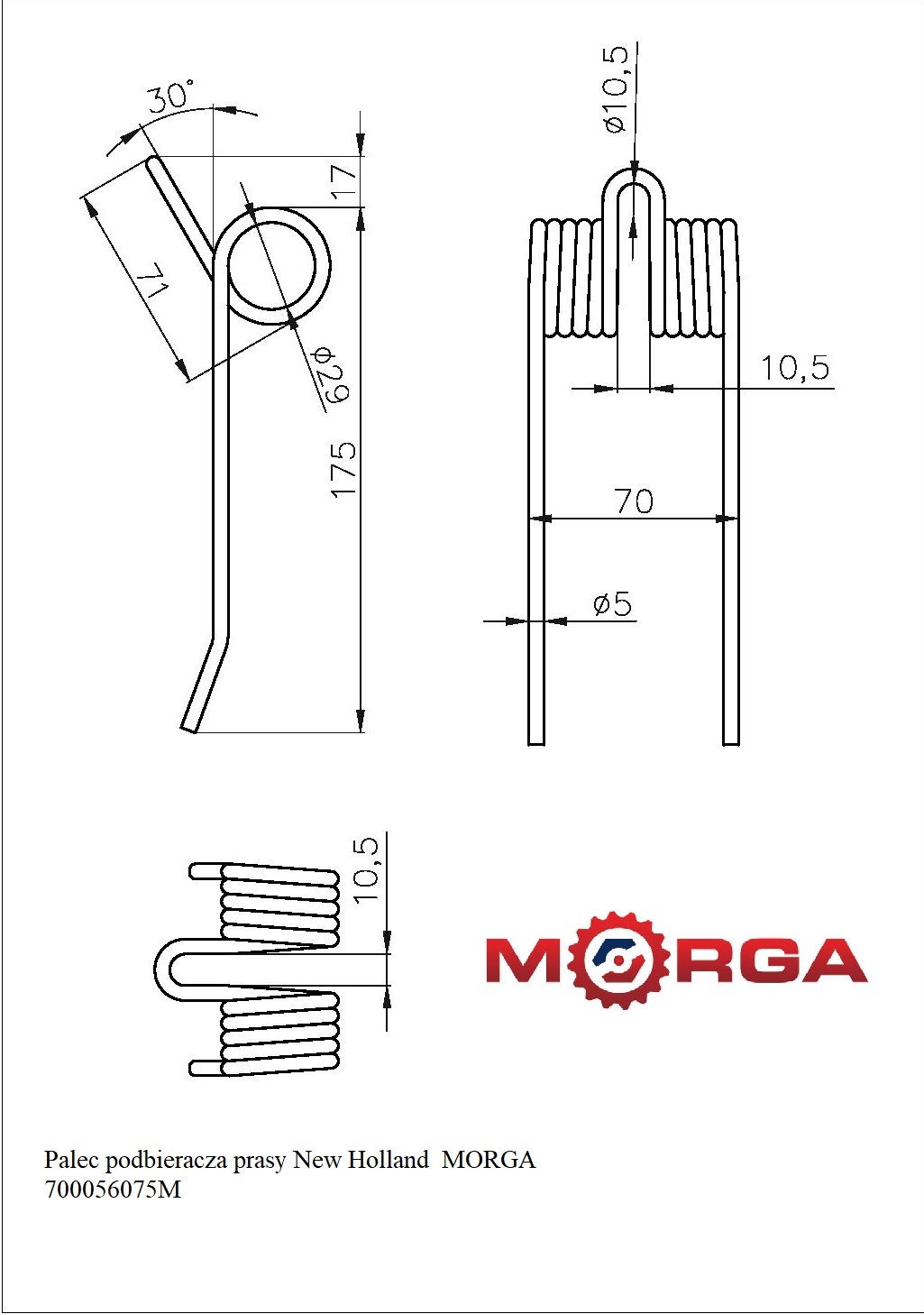 Palec podbieracza prasy New Holland 700054690 malowane proszkowo MORGA