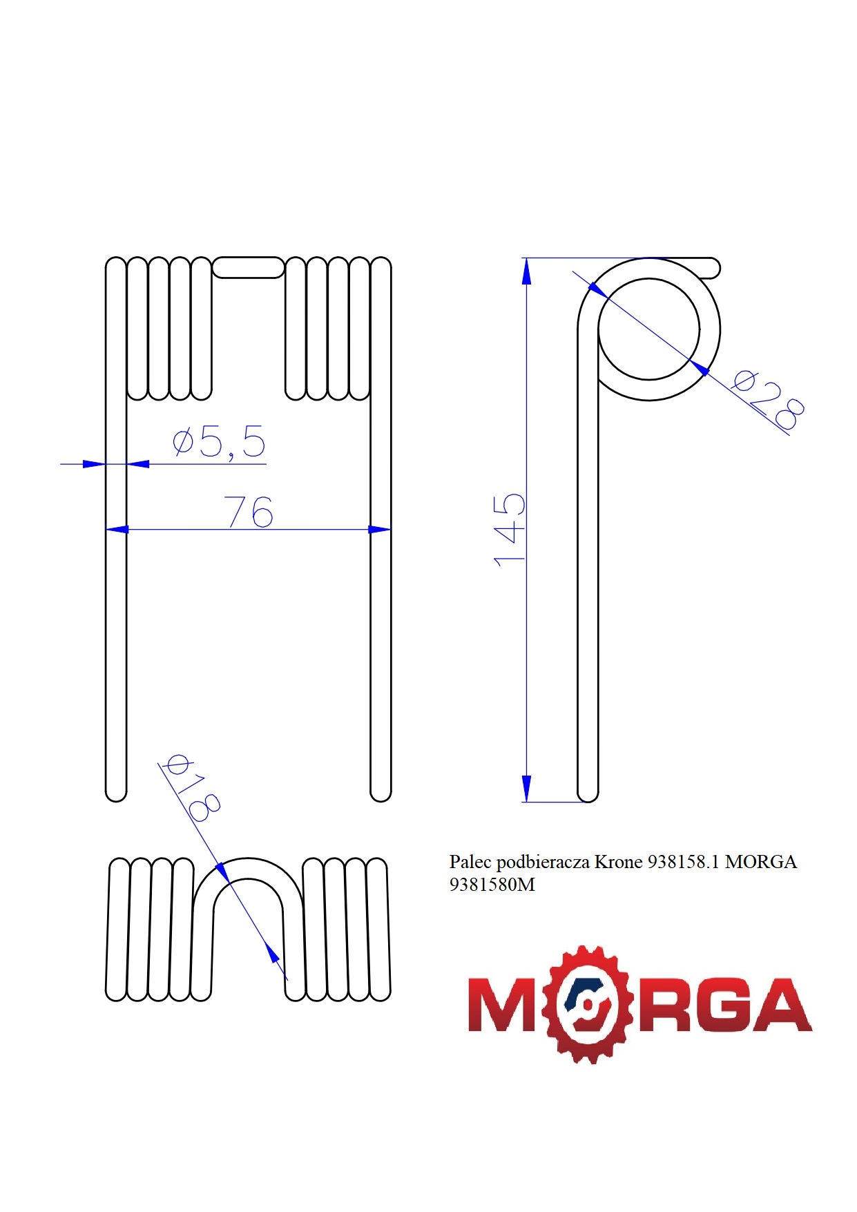 Palec podbieracza Krone 938158.1 malowane proszkowo MORGA