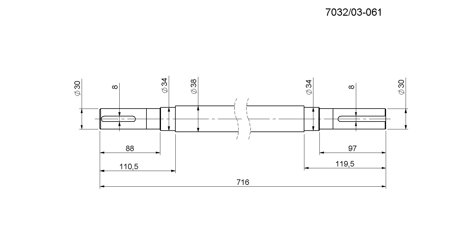Wałek L-700mm rozrzutnik obornika Rolmus