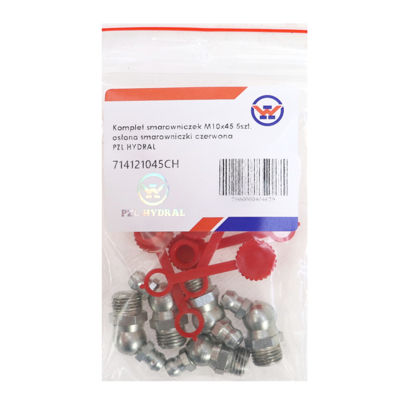 Komplet smarowniczek M10x45 5szt, osłona smarowniczki czerwona PZL HYDRAL