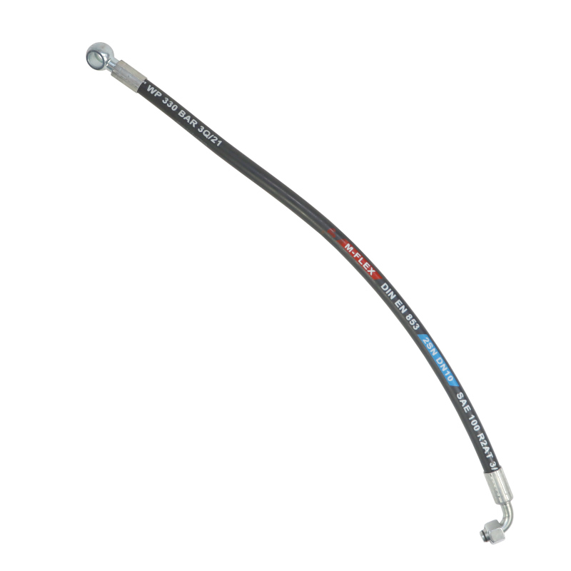Przewód hydrauliczny 330 bar gwint zewnętrzny M18x1,5 90 stopni / oczko RNM P01 DN10 D18 L-620mm DN10-2SN PZL Hydral