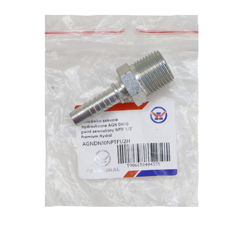 Końcówka zakucie hydrauliczne AGN DN10 NPTF 1/2" gwint zewnętrzny Premium PZL Hydral