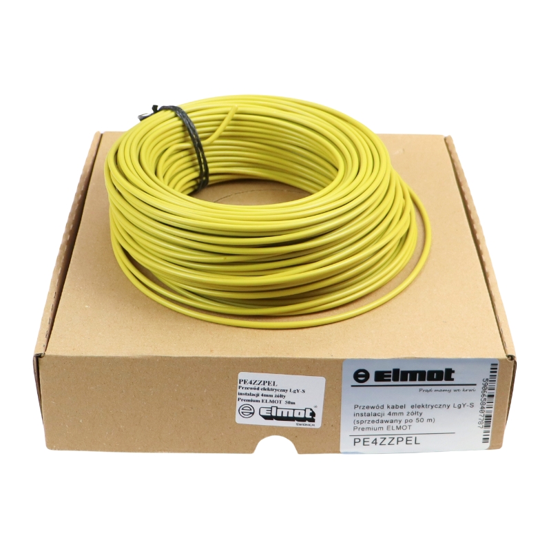 Przewód kabel  elektryczny LgY-S instalacji 4mm żółty (sprzedawany po 50 m) Premium ELMOT