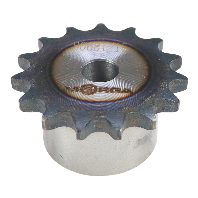 Koło zębate łańcuchowe hartowane z kołnierzem, piastą 06B-1 (R1 3/8) Z-15 średnica zewnętrzna 49,5 mm MORGA
