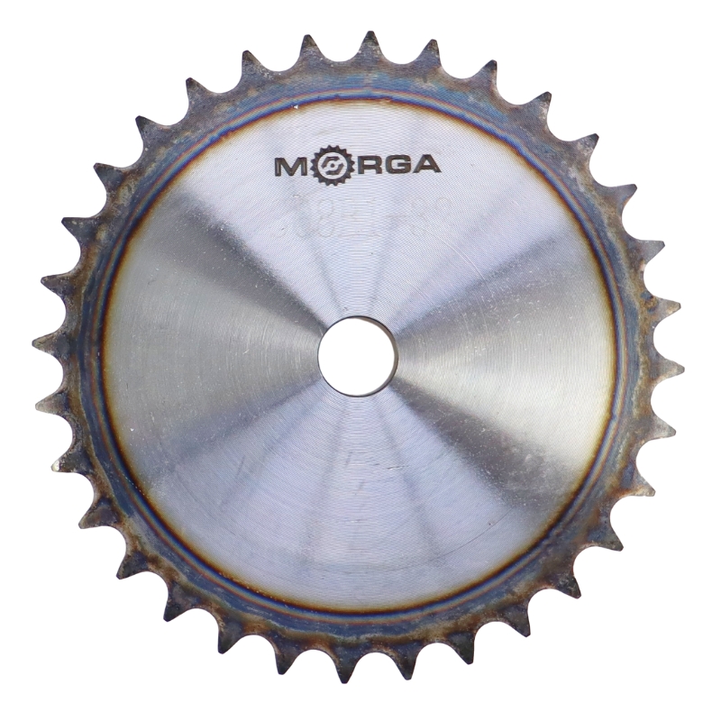 Koło zębate łańcuchowe hartowane z kołnierzem, piastą 08B-1 (R1 1/2) Z-32 średnica zewnętrzna - 134,4 mm MORGA
