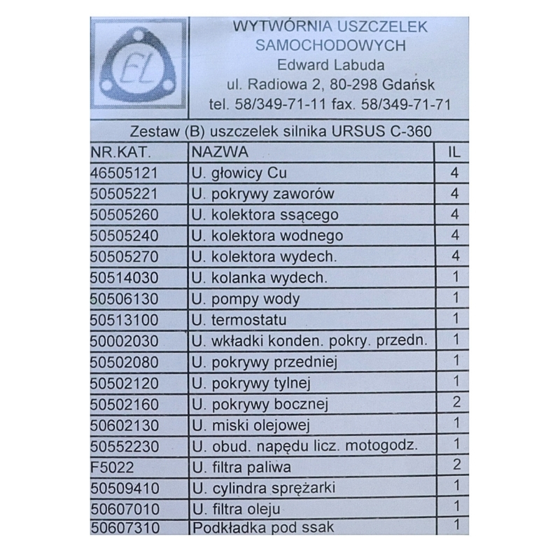 Komplet - zestaw uszczelek silnika C-360 miedź silikon