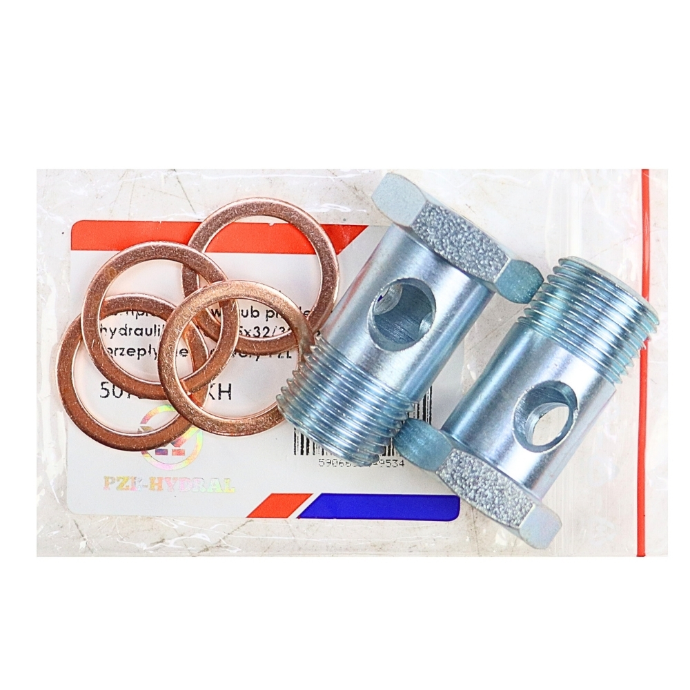Komplet zestaw śrub przelewowych hydrauliki M18x1,5x32/38 o zwiększonym przepływie 3-otwory PZL Hydral