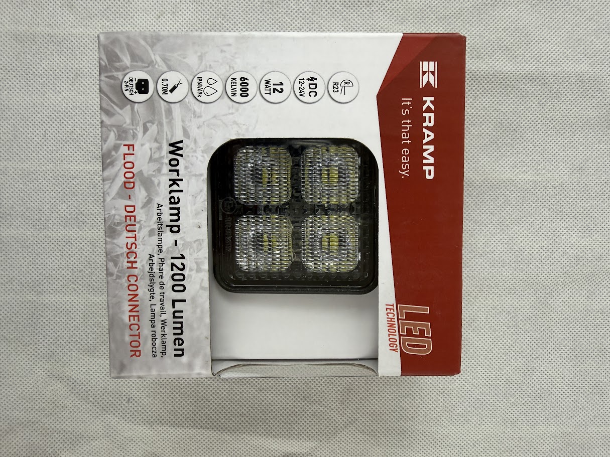 Lampa robocza LED Kramp kwadratowa 12W 1200 lm 12/24V 53,7×75,5×32,3 mm światło rozproszone Deutsch 8 LED