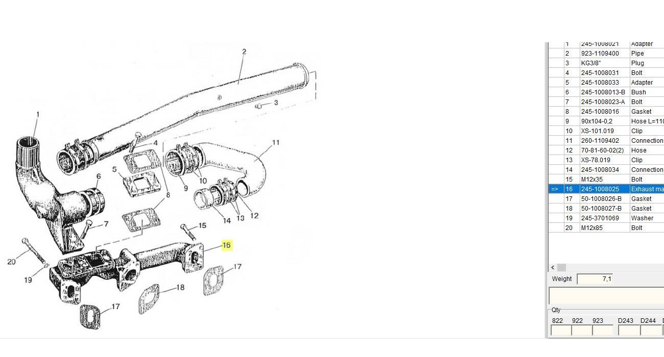 Kolektor wydechowy do MTZ 1025 2451008025-AX