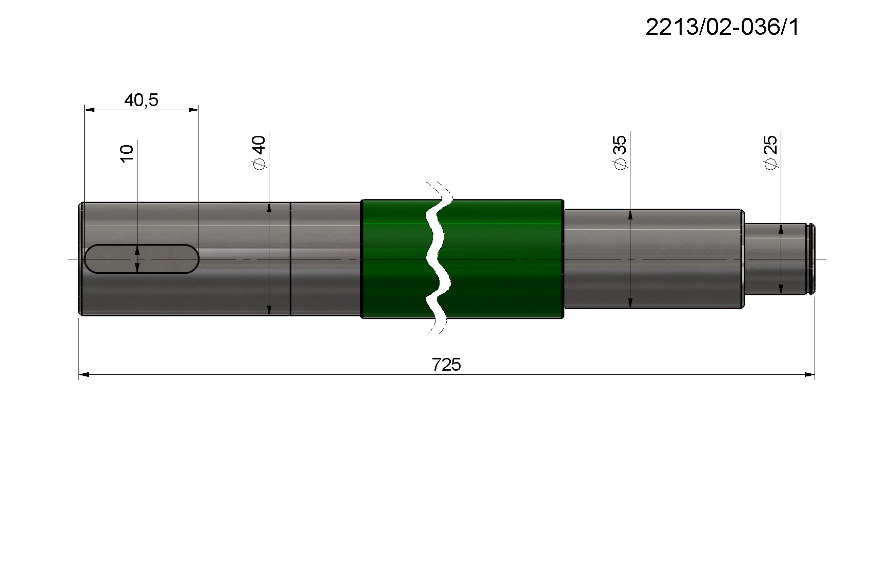 Wałek napędu przenośnika L-725mm rozrzutnik obornika 15817