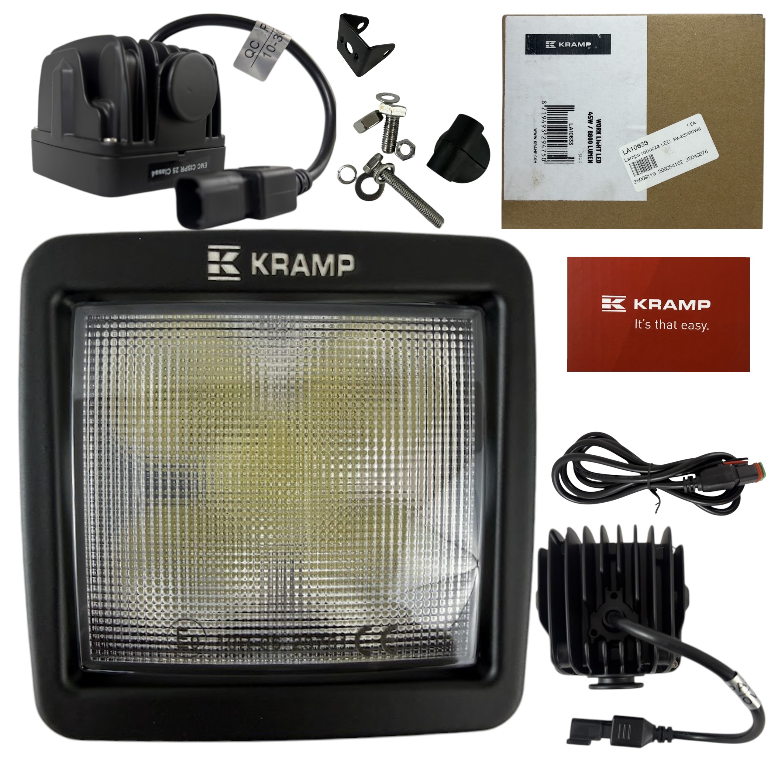 Lampa robocza LED Kramp kwadratowa 45W 6600 lm 10–30V 80×68×80 mm światło rozproszone Deutsch – głowica obrotowa