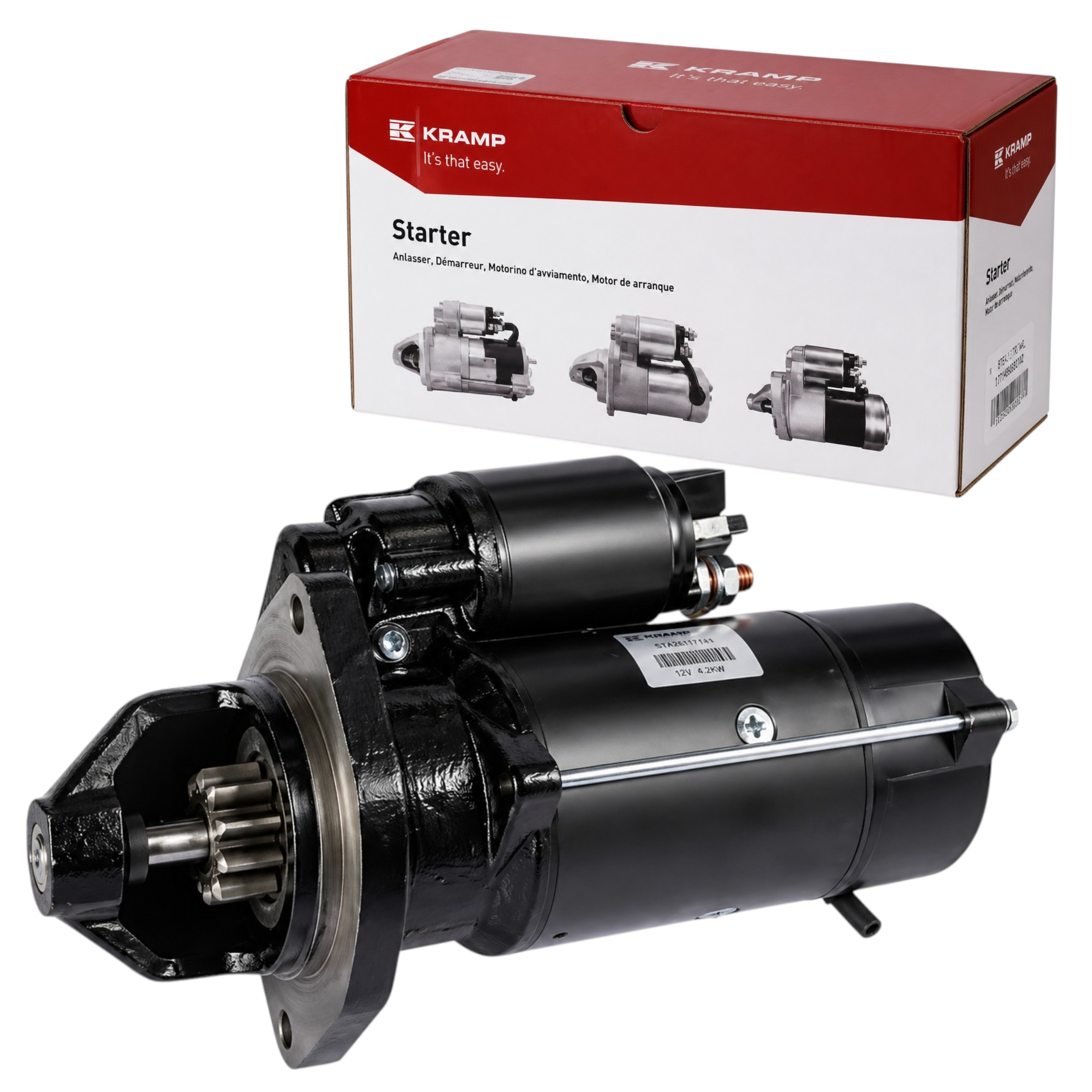 Rozrusznik 12V 4,2 kW 10 zębów z reduktorem Kramp STA26171741 do Perkins Case Landini Massey Ferguson