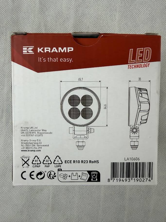 Lampa robocza LED okrągła Kramp 12W 1200 lm 12/24V 65,7×85,8×35 mm światło rozproszone Deutsch 8 LED