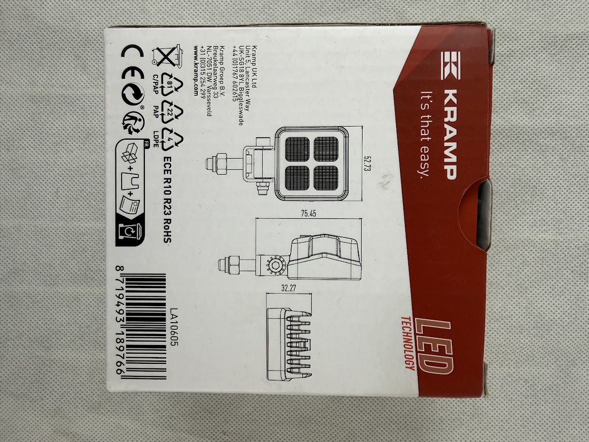 Lampa robocza LED Kramp kwadratowa 12W 1200 lm 12/24V 53,7×75,5×32,3 mm światło rozproszone Deutsch 8 LED