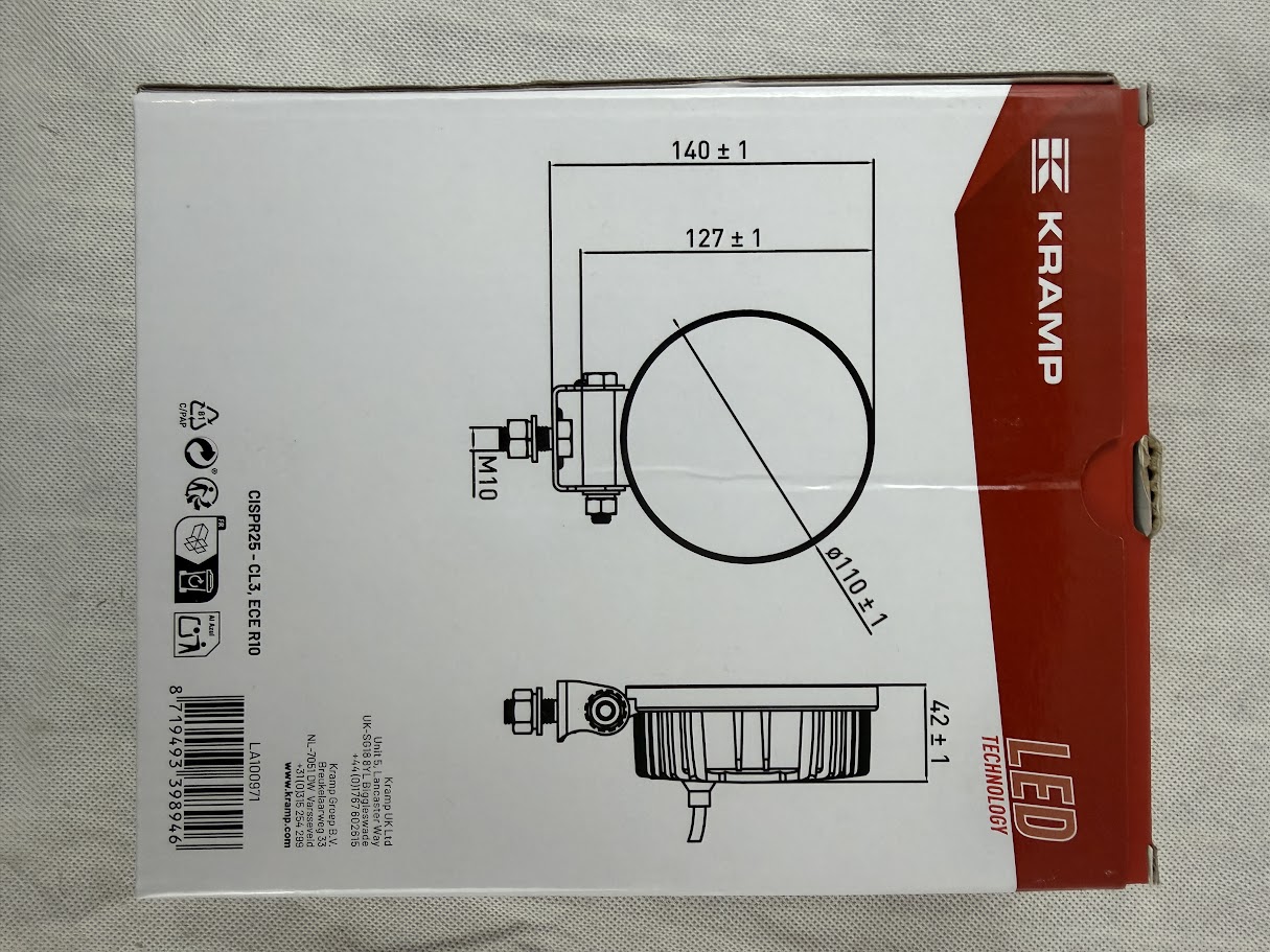 Lampa robocza LED Kramp okrągła 19W 3360 lm 10–110V Ø110×140×42 mm światło rozproszone Deutsch 2-pin 16 LED