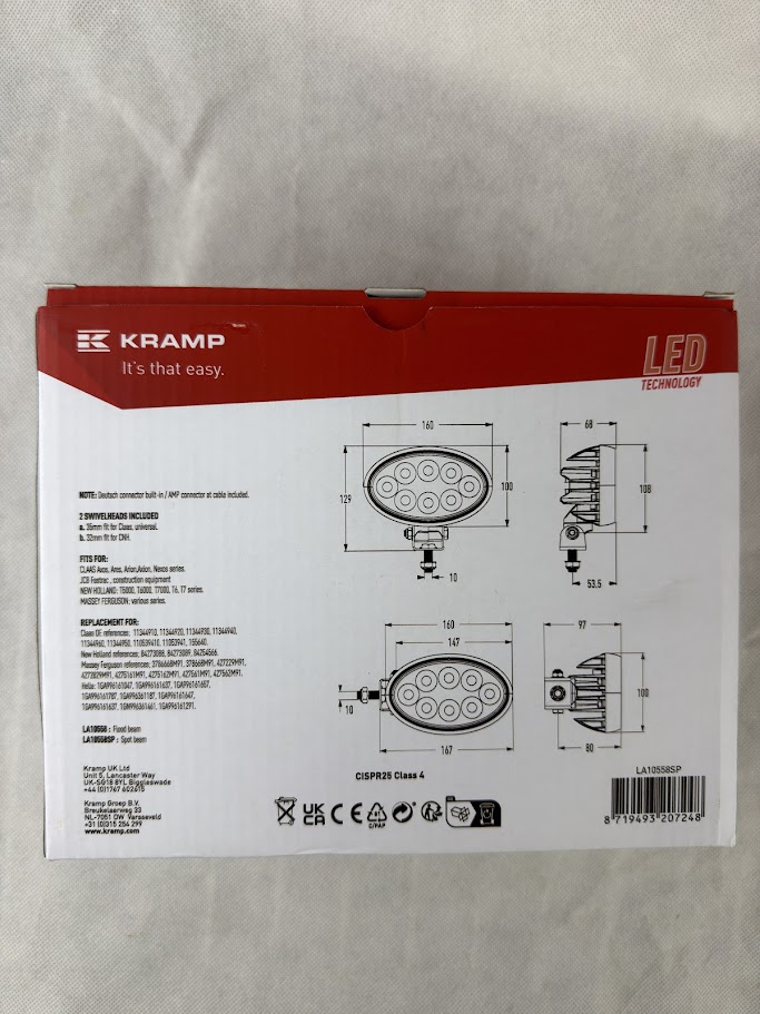 Lampa robocza LED 56W 5320 lm 12V 24V owalna – boczne mocowanie Kramp