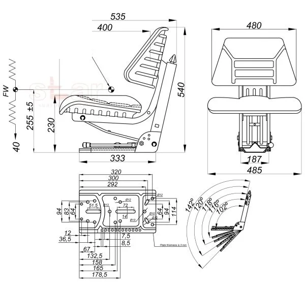SIEDZENIE UNIWERSALNE PVC DZIELONE FOTEL DO CIĄGNIKA AMORTYZOWANE C330 C360 ZETOR MTZ T25 TURCJA