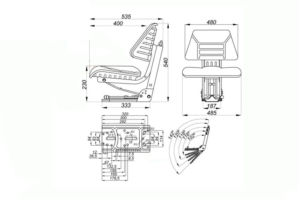 Siedzenie uniwersalne PVC dzielone do ciągnika MTZ C330 C360 ZETOR T25 MF