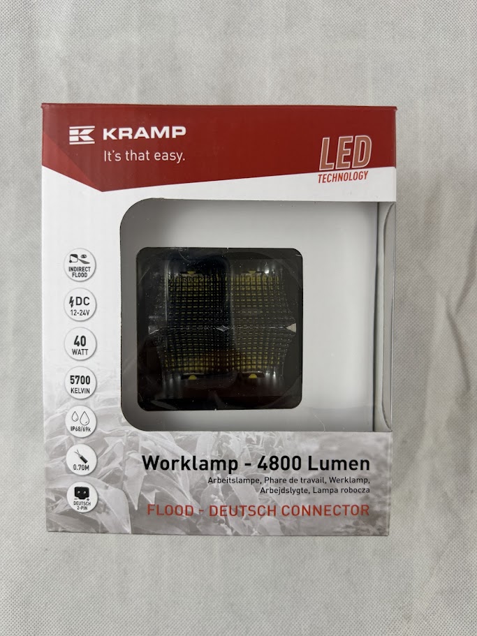 Lampa robocza LED Kramp kwadratowa 40W 4800 lm 12/24V 81×82,5×67,5 mm światło rozproszone Deutsch 4 LED