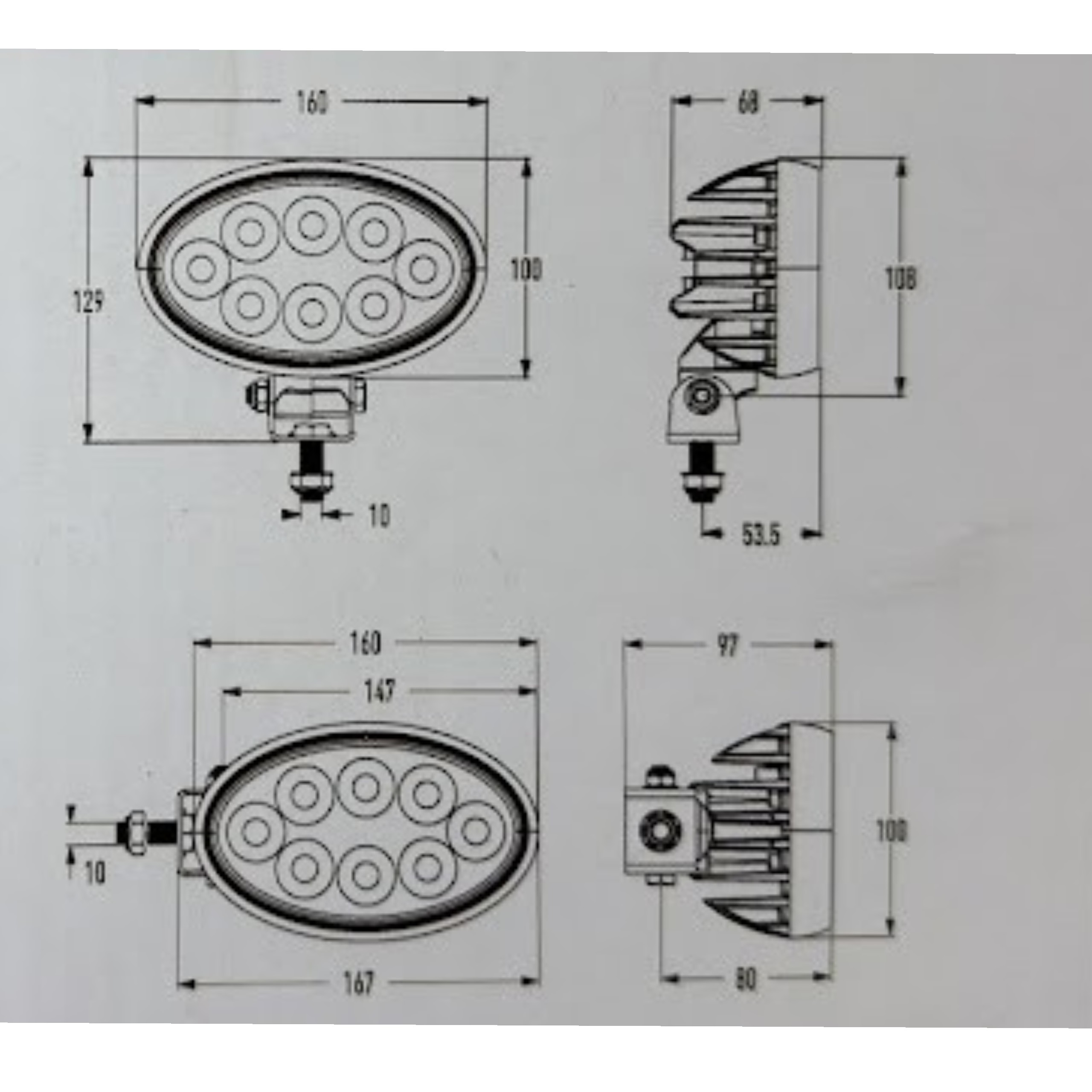 Lampa robocza LED 56W 5320 lm 12V 24V owalna – boczne mocowanie Kramp