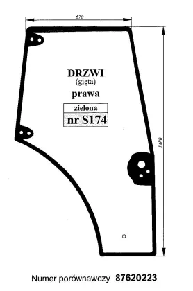 Szyba drzwi prawa gięta zielona do New Holland 32890