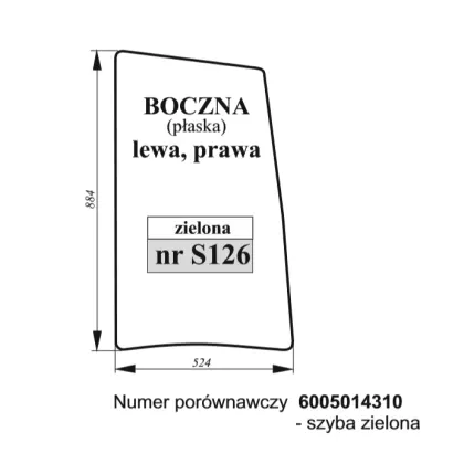 Szyba boczna Claas Renault płaska zielona 35979
