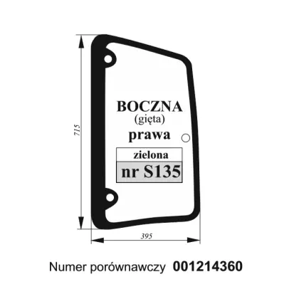 Szyba boczna Deutz-Fahr do Lamborgini Same prawa gięta zielona 35988