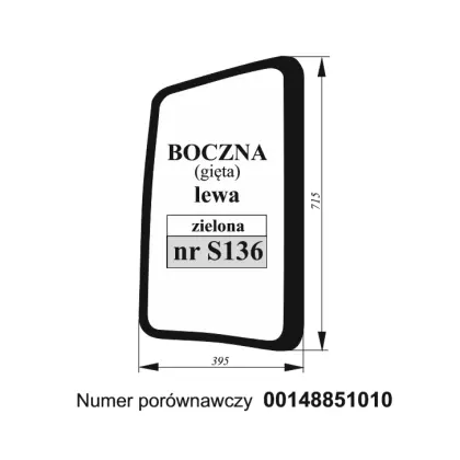 Szyba boczna gięta lewa zielona Deutz-Fahr do Agro-Prima 35989