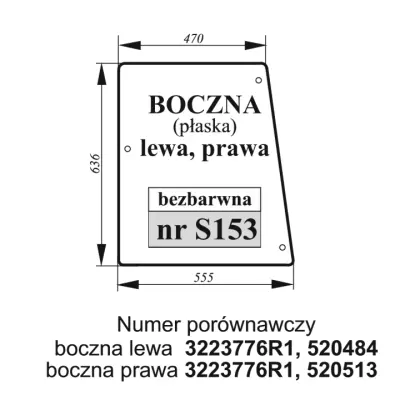 Szyba boczna Case bezbarwna płaska lewa/prawa 36003