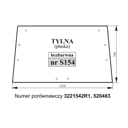 Szyba tylna płaska bezbarwna do Case 36004