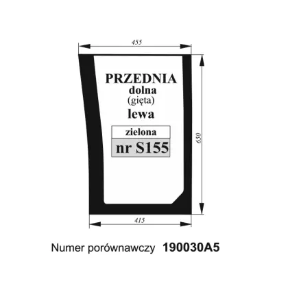 Szyba przednia lewa gięta zielona do Case 36005
