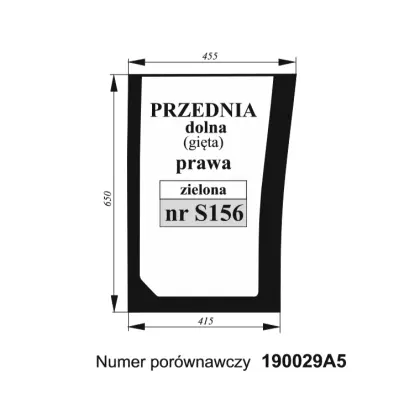 Szyba przednia gięta zielona prawa do Case 36006