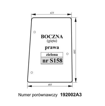Szyba boczna gięta zielona prawa do Case 36008