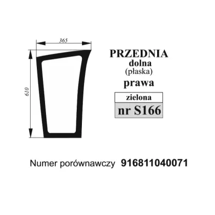 Szyba przednia dolna prawa Fendt płaska zielona 36014