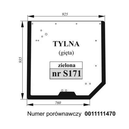 Szyba tylna gięta zielona do Renault 36015