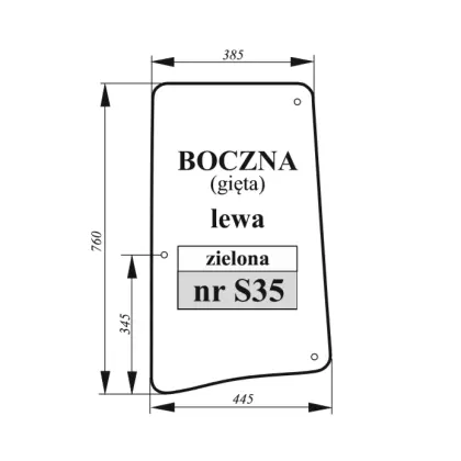 Szyba boczna lewa gięta zielona do John Deere 36025