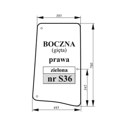 Szyba boczna prawa gięta zielona do John Deere 36026