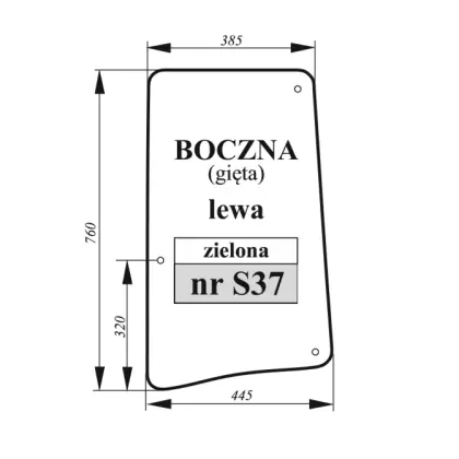 Szyba boczna lewa gięta zielona do John Deere 36027