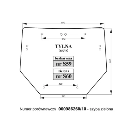 Szyba tylna Deutz-Fahr, Lamborghini bezbarwna gięta 00986260 36031
