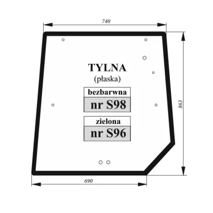 Szyba tylna zielona płaska do Massey Ferguson 36037