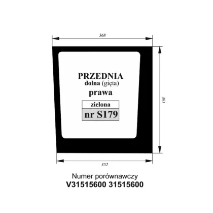 Szyba przednia dolna prawa VALTRA/VALMET zielona gięta 36050