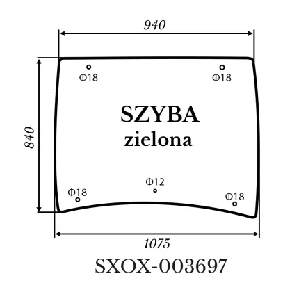 Szyba przednia Kubota L5040 zielona 1075*840 39128
