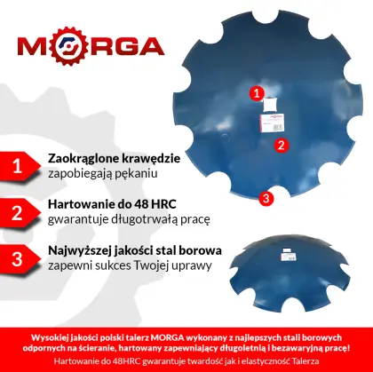 Talerz uzębiony FI 610mm, grubość 6mm pod piastę AP21, 6 otworów, rozstaw śrub mocujących 120mm, stal borowa MORGA 40680